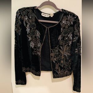 Vintage Sweet Lo Black Embellished beaded sequined silk jacket Small